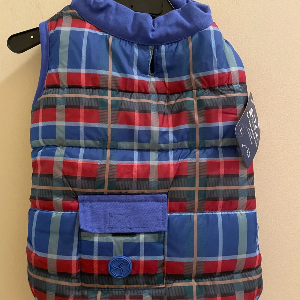 Youly Puffer Pet Vest Warm Winter Multi Plaid Dog Jacket Medium (16”- 18”) NEW